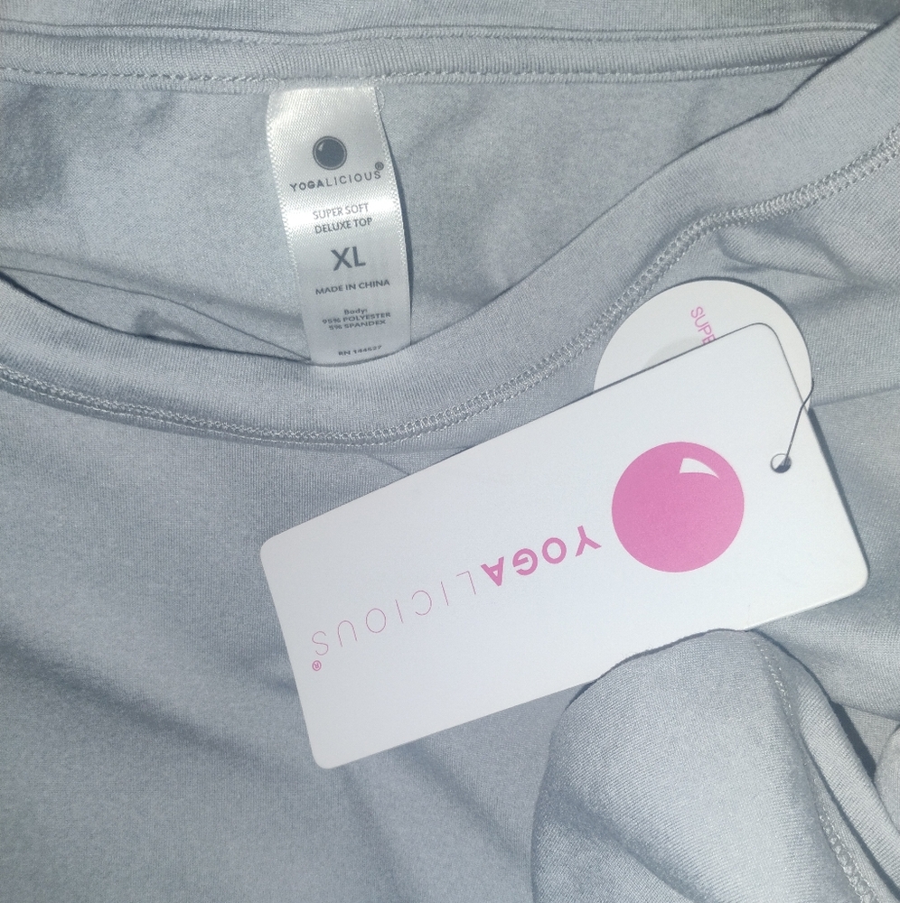 Yogalicious Super Soft Deluxe Boxy Crop Heather Gray Tee Sz XL NWT - Picture 2 of 8